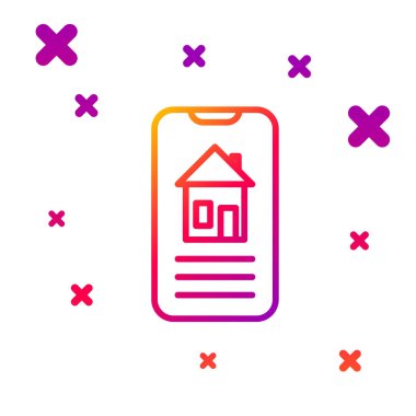 Renk çizgisi Akıllı ev simgesi beyaz arkaplanda izole edildi. Uzaktan kumanda. Kademeli rastgele dinamik şekiller. Vektör İllüstrasyonu