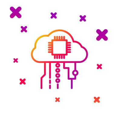 Beyaz arkaplanda izole edilmiş şeylerin renk çizgisi interneti. Bulut hesaplama tasarım konsepti. Dijital ağ bağlantısı. Kademeli rastgele dinamik şekiller. Vektör İllüstrasyonu