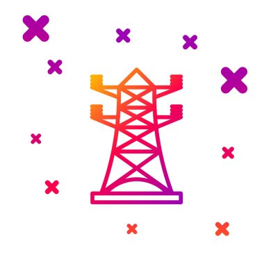 Color line Electric tower used to support an overhead power line icon isolated on white background. High voltage power pole line. Gradient random dynamic shapes. Vector Illustration