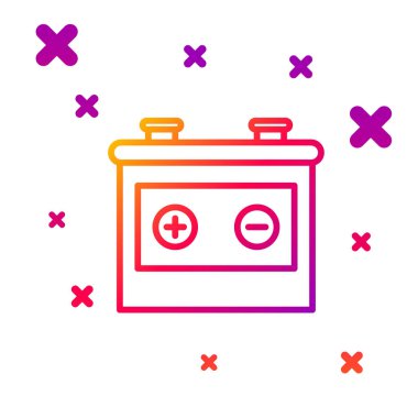 Renkli araba aküsü simgesi beyaz arkaplanda izole edildi. Akümülatör bataryası enerji ve elektrik akümülatörü bataryası. Kademeli rastgele dinamik şekiller. Vektör İllüstrasyonu