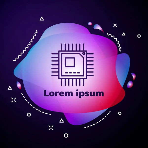 Purple line Computer processor with microcircuits CPU icon isolated on blue background. Chip or cpu with circuit board sign. Micro processor. Abstract banner with liquid shapes. Vector Illustration — Stock Vector