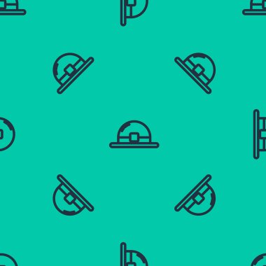 Mavi çizgi leprikon şapka ikonu yeşil arka planda kusursuz desen izole etti. Aziz Patrick gününüz kutlu olsun. Vektör İllüstrasyonu