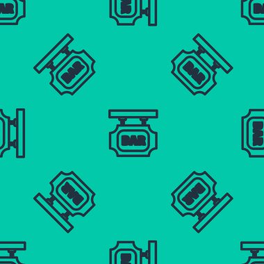 Üzerinde yazıt çubuğu simgesi olan mavi çizgi sokak tabelası yeşil arka planda izole edilmiş kusursuz desen. Reklamlar için uygun bar, kafe, bar, restoran. Vektör İllüstrasyonu