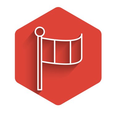 Beyaz çizgi Ulusal İrlanda bayrağı uzun gölgeli izole edilmiş. Kırmızı altıgen düğmesi. Vektör İllüstrasyonu