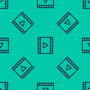 Mavi çizgi Oynat Video simgesi yeşil arkaplandaki kusursuz deseni izole etti. Oyun işaretli film şeridi. Vektör İllüstrasyonu
