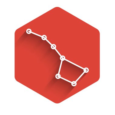 Beyaz çizgi Büyük Ayı takımyıldızı ikonu uzun gölgeli izole edilmiş. Kırmızı altıgen düğmesi. Vektör İllüstrasyonu