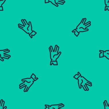 Mavi hat Vulkan selamlama ikonu yeşil arka planda izole edilmiş pürüzsüz desen. Vulcan selamı. Spock sembolü. Vektör İllüstrasyonu