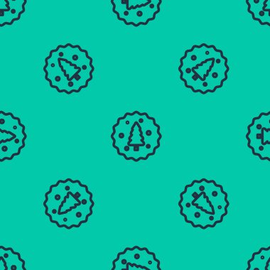 Mavi çizgi Kurabiye veya çikolata ikonlu bisküvi yeşil arka planda izole edilmiş pürüzsüz desen. Vektör İllüstrasyonu