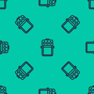 Blue line Guitar pedal icon isolated seamless pattern on green background. Musical equipment. Vector Illustration clipart