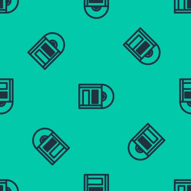 Mavi çizgi Vinil disk simgesi yeşil arkaplanda izole edilmiş pürüzsüz desen. Vektör İllüstrasyonu