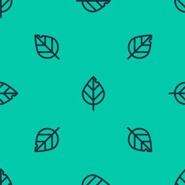 Mavi çizgi Yaprak simgesi yeşil arka planda kusursuz desen izole etti. Taze doğal ürün sembolü. Vektör İllüstrasyonu