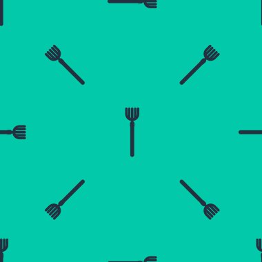 Mavi çizgi bahçe yabası ikonu yeşil arka planda izole edilmiş pürüzsüz desen. Bahçe çatalı işareti. Bahçecilik, tarım, çiftçilik aleti. Vektör İllüstrasyonu