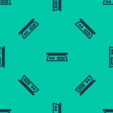 Mavi çizgili Elektronik Ölçek simgesi yeşil arka planda izole edilmiş pürüzsüz desen. Ağırlık ölçüm aletleri. Vektör İllüstrasyonu