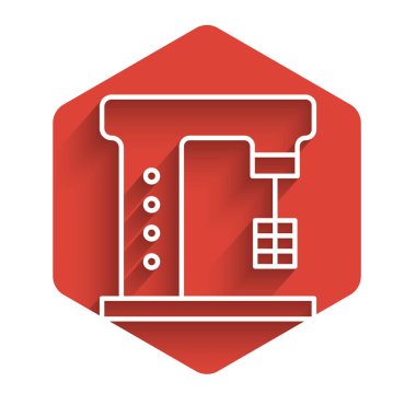 White line Electric mixer icon isolated with long shadow. Kitchen blender. Red hexagon button. Vector Illustration