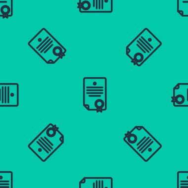 Mavi çizgi sertifika şablonu yeşil arkaplanda izole edilmiş kusursuz desen. Başarı, ödül, diploma, burs, diploma. İş başarısı sertifikası Vektör İllüstrasyonu