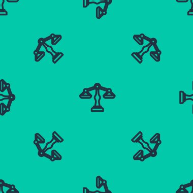 Adalet simgesinin mavi çizgisi yeşil arka planda izole edilmiş kusursuz desen. Hukuk mahkemesi sembolü. Denge tabelaları. Vektör İllüstrasyonu