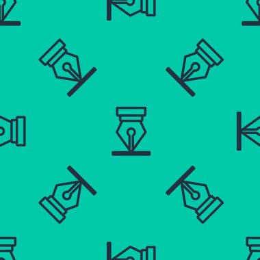 Mavi çizgi Çeşme kalem ucu simgesi yeşil arkaplandaki pürüzsüz deseni izole etti. Kalem aleti işareti. Vektör İllüstrasyonu