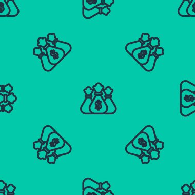 Mavi çizgi Para Çantası simgesi yeşil arka planda kusursuz desen izole etti. Dolar ya da USD sembolü. Nakit bankacılık tabelası. Vektör İllüstrasyonu