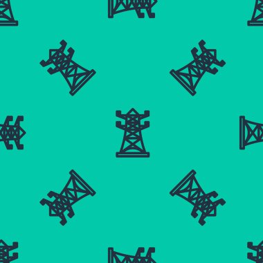 Mavi hat elektrik kulesi yeşil arka planda izole edilmiş bir elektrik hattı ikonunu desteklemek için kullanılır. Yüksek voltajlı elektrik direği hattı. Vektör İllüstrasyonu