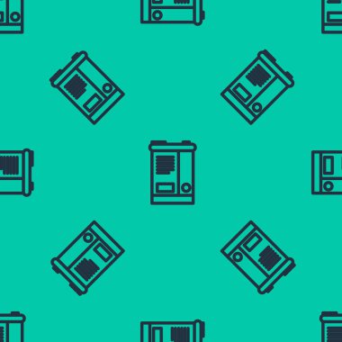 Mavi çizgili araba aküsü ikonu yeşil arka planda izole edilmiş. Akümülatör bataryası enerji ve elektrik akümülatörü bataryası. Vektör İllüstrasyonu