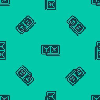 Mavi çizgili elektrik çıkış simgesi yeşil arkaplandaki pürüzsüz deseni izole etti. Elektrik prizi. Rosette sembolü. Vektör İllüstrasyonu