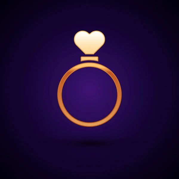 Gold Wedding rings icon isolated on dark blue background. Bride and groom jewelry sign. Marriage symbol. Diamond ring. Vector Illustration — 스톡 벡터