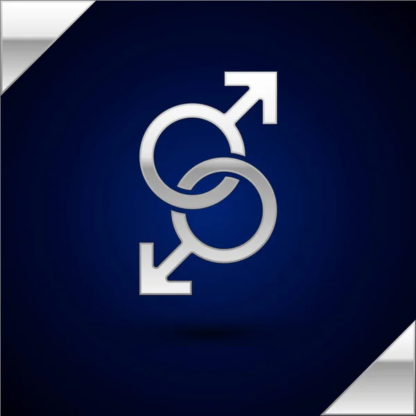 Ícone de símbolo de gênero masculino prata isolado no fundo azul escuro. Ilustração vetorial — Vetor de Stock