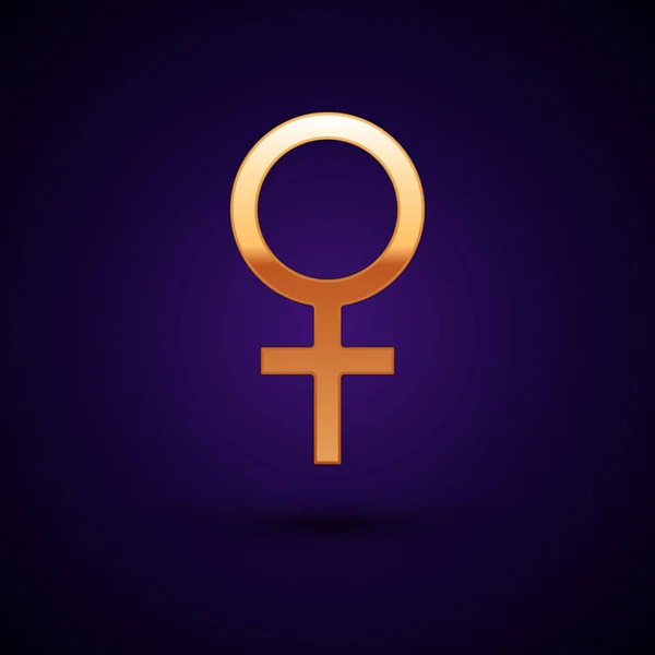 Χρυσό θηλυκό σύμβολο συμβόλου φύλου απομονώνεται σε σκούρο μπλε φόντο. Το σύμβολο της Αφροδίτης. Το σύμβολο για ένα θηλυκό οργανισμό ή γυναίκα. Απεικόνιση διανυσματικών φορέων — Διανυσματικό Αρχείο