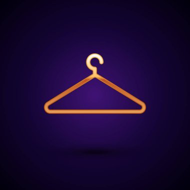Altın Askı gardırop simgesi koyu mavi arka plan izole. Vestiyer simgesi. Giysi servisi sembolü. Çamaşır askısı işareti. Vektör İllüstrasyonu
