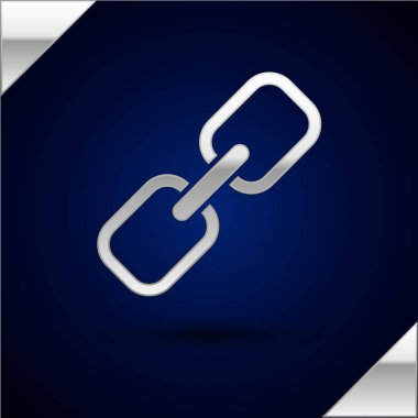 Gümüş Zincir bağlantı simgesi koyu mavi arka plan üzerinde izole. Bağlantı tek. Köprü zinciri sembolü. Vektör İllüstrasyonu