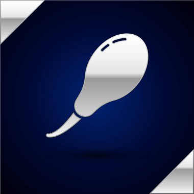 Gümüş Tavuk bacak simgesi koyu mavi arka plan izole. Tavuk baget. Vektör İllüstrasyonu