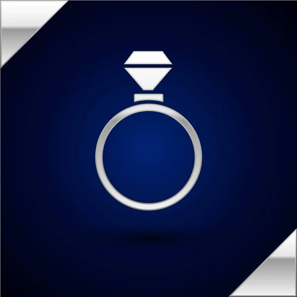 Icono de anillos de boda de plata aislado sobre fondo azul oscuro. Señal de joyería de novia y novio. Símbolo de matrimonio. Anillo de diamantes. Ilustración vectorial — Archivo Imágenes Vectoriales