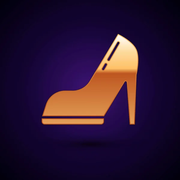 Arany nő cipő magas sarkú ikon elszigetelt sötétkék háttér. Vektorillusztráció — Stock Vector