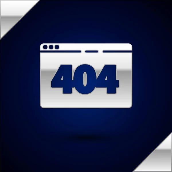 Silver Page con un'icona di errore 404 isolata su sfondo blu scuro. Template riporta che la pagina non è stata trovata. Illustrazione vettoriale — Vettoriale Stock