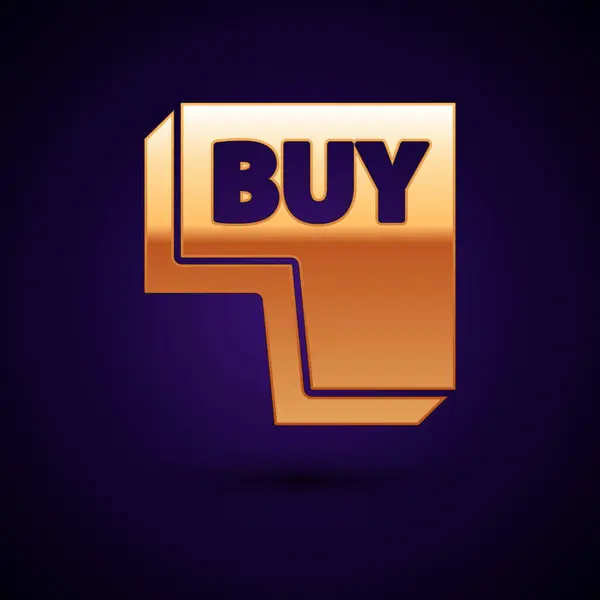 Ícone de botão Gold Buy isolado no fundo azul escuro. Ilustração vetorial — Vetor de Stock