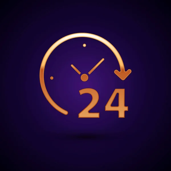 Золотые часы 24 часа значок изолирован на темно-синем фоне. Целый день циклическая икона. 24 часа сервисный символ. Векторная миграция — стоковый вектор