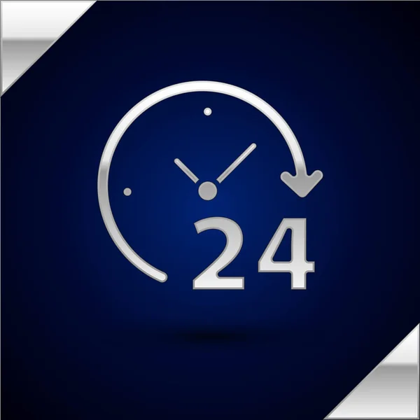 Серебряные часы 24 часа иконка изолирована на темно-синем фоне. Целый день циклическая икона. 24 часа сервисный символ. Векторная миграция — стоковый вектор