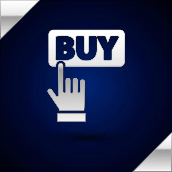 Ícone de botão Silver Buy isolado no fundo azul escuro. Ilustração vetorial —  Vetores de Stock