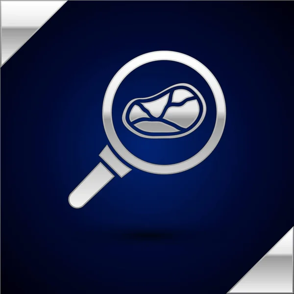 Silver Steak meat in frying pan icon isolated on dark blue background. Vector Illustration — Stock Vector