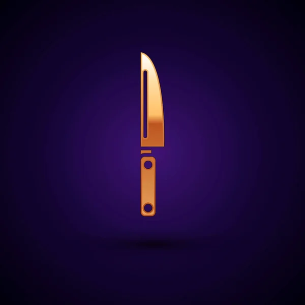 Icono del cuchillo de oro aislado sobre fondo azul oscuro. Símbolo de cubertería. Ilustración vectorial — Vector de stock