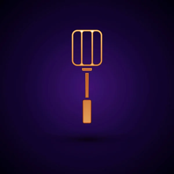 Gold Spatula icon isolated on dark blue background. Kitchen spatula icon. BBQ spatula sign. Barbecue and grill tool. Vector Illustration — 图库矢量图片
