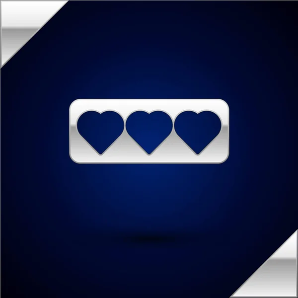 Icono Silver Like y corazón aislado sobre fondo azul oscuro. Contra Notificación Icono. Seguidor Insta. Ilustración vectorial — Vector de stock