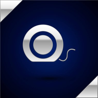 Koyu mavi arka planda gümüş diş ipi simgesi izole edildi. Vektör İllüstrasyonu