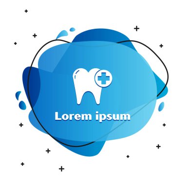 Beyaz Diş simgesi beyaz arkaplanda izole edildi. Diş hekimliği kliniği veya diş hekimliği merkezi ve diş macunu paketi için diş sembolü. Sıvı şekilli soyut pankart. Vektör İllüstrasyonu