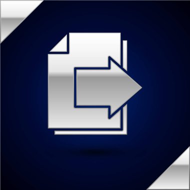 Silver Next sayfa ok simgesi koyu mavi arkaplanda izole edildi. Oklu belge dosyası. Belge gönder. Vektör İllüstrasyonu