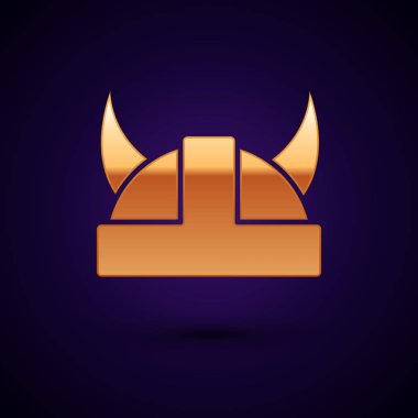 Koyun başlıklı altın Viking koyu mavi arka planda izole edilmiş. Vektör İllüstrasyonu