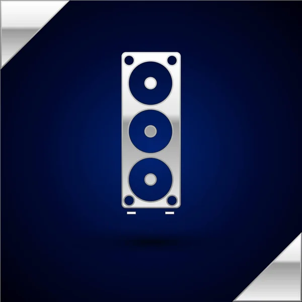 Silbernes Stereo-Lautsprechersymbol isoliert auf dunkelblauem Hintergrund. Soundsystem-Lautsprecher. Musik-Ikone. Musiksäule Lautsprecher Bass Ausrüstung. Vektorillustration — Stockvektor