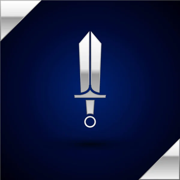 Espada de plata para el icono del juego aislado sobre fondo azul oscuro. Ilustración vectorial — Vector de stock
