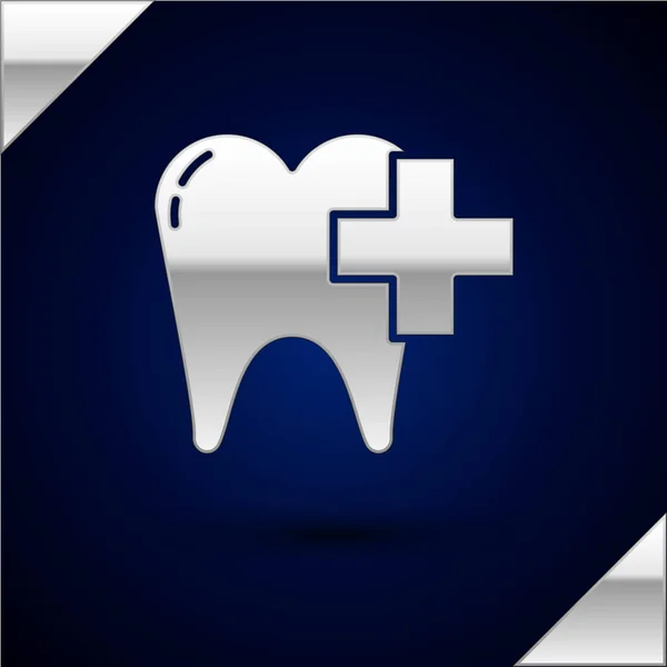 Silver Dental clinic for dental care tooth icon isolated on dark blue background. Vector Illustration — 스톡 벡터