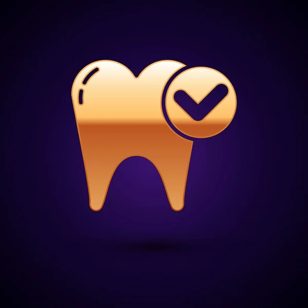 Gold Tooth whitening concept icon isolated on dark blue background. Tooth symbol for dentistry clinic or dentist medical center. Vector Illustration — ストックベクタ